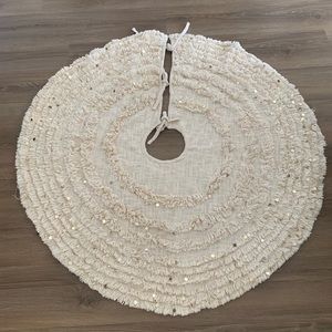 World Market Christmas Tree Skirt light beige with gold 48” or 4ft diameter